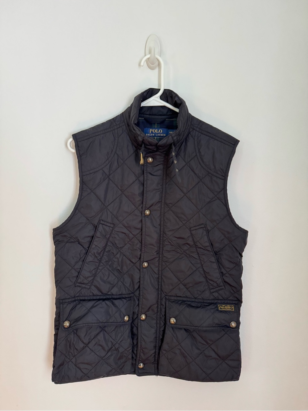 Ralph Lauren Quilted Black Men's Vest with Stand Collar